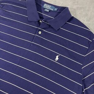 Polo Ralph Lauren Mens XL Navy Blue White Striped Pima Cotton Polo Shirt